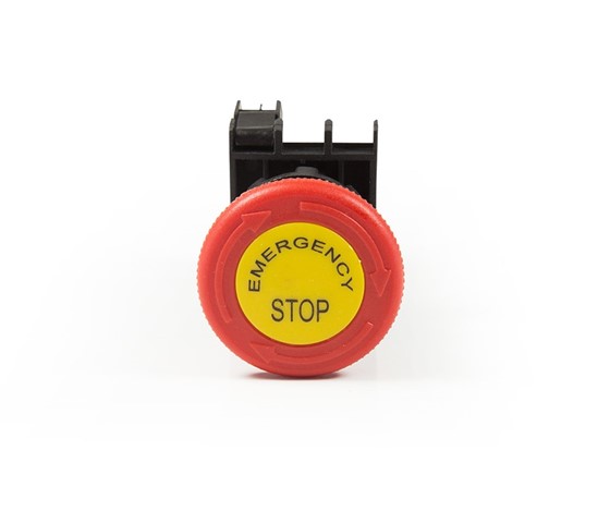 B Serisi Plastik 1NC Acil Stop 40 mm Çevirmeli Etiketli Kırmızı 22 mm Buton